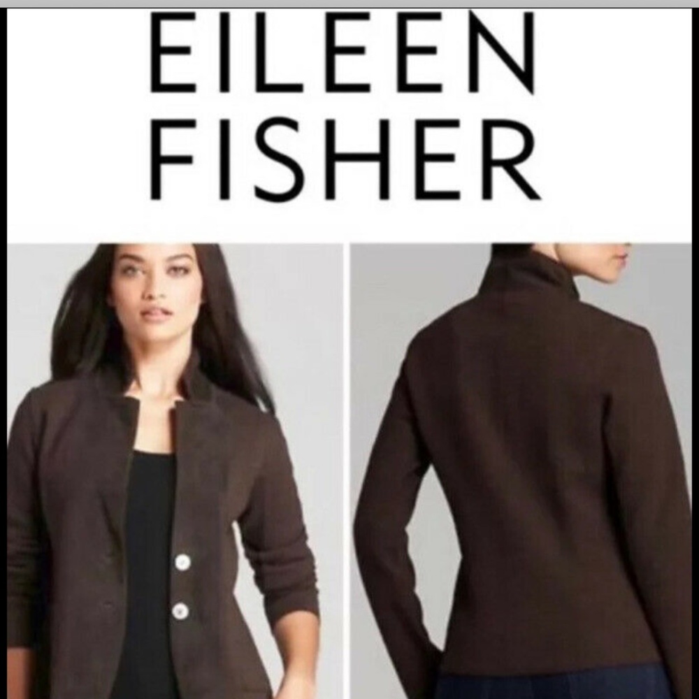 Eileen Fisher Brown Wool and Leather Blazer/Cardigan M